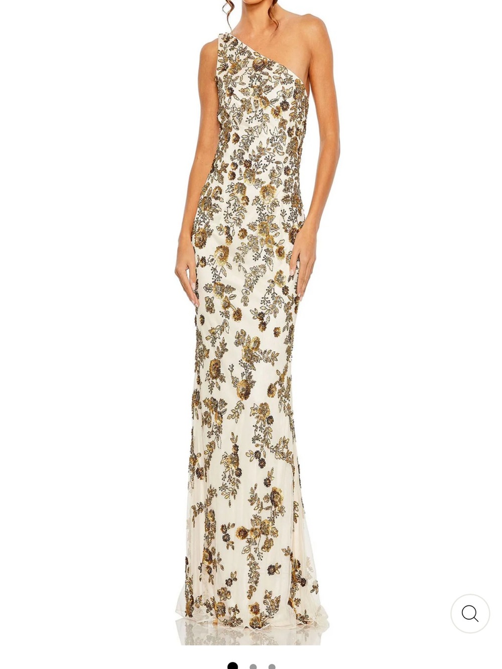 Mac Duggal Cream Gown with Gold Embellishments